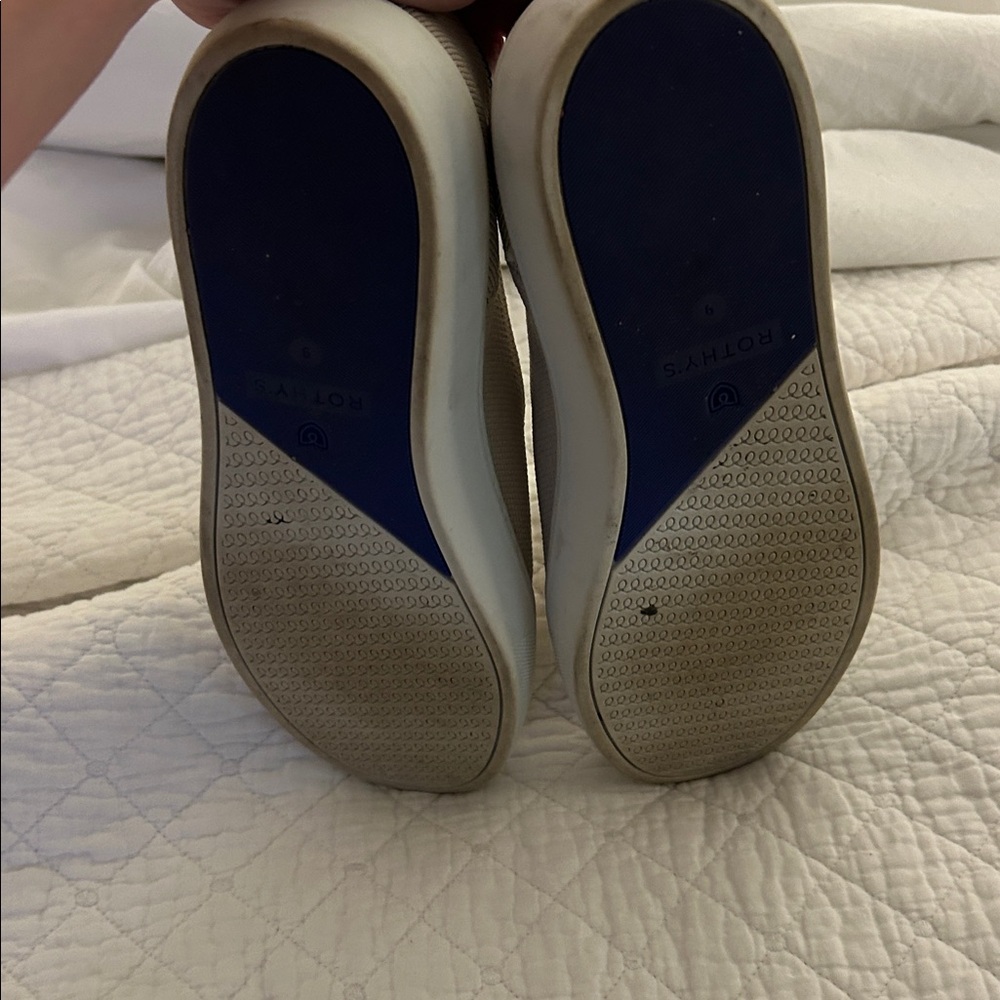 Rothy's Beige Slip-On Sneakers with Blue Trim - Picture 4 of 4